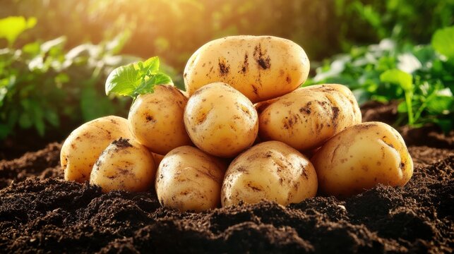 Fresh Potatoes with Soil Clinging to Edges