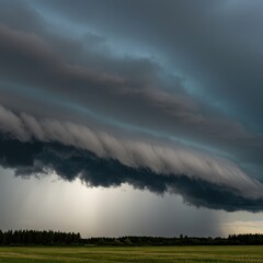Intense gray and black storm clouds massing heavily over the landscape, creating a dramatic, ominous atmosphere before powerful summer rain ,natural ,heavy ,severe