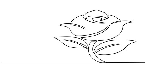 Continuous line drawing of rose flower. One line art concept of beautiful floral for love greeting. Vector illustration