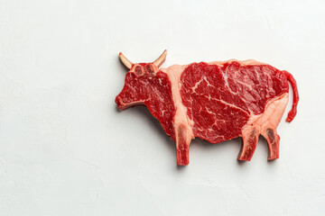 Raw Beef Steak Shaped Like a Cow on White
