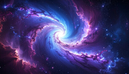 紫ピンク渦巻く銀河・ダイナミックなスパイラル星雲