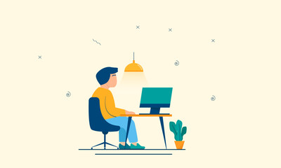 Fototapeta premium flat vector design illustration of a man working enthusiastically