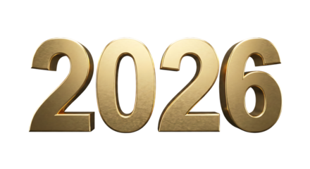 A sleek, brushed gold 3d render of the number 2026 for new year celebrations and future concepts.