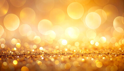 金色の粒子と丸ボケが輝く温かなオレンジ背景