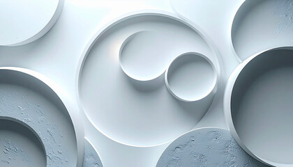 曲線的な白い円が絡み合う有機的な抽象構造