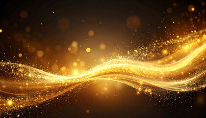 横に流れる金色の光の波とグリッターの軌跡