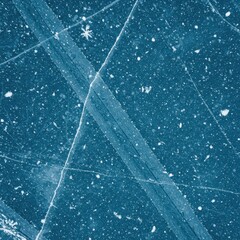 Texture of blue frozen winter ice surface background with sharp skate blade marks and subtle white powder snow flakes ,blue ,marks ,transparent