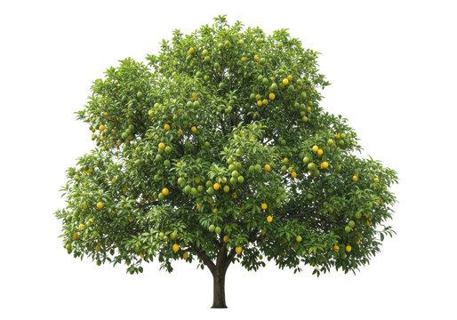Lush fruit tree with green and yellow fruits isolated on transparent background