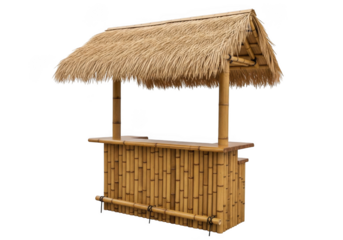 Bamboo tiki bar with thatched roof isolated on transparent background