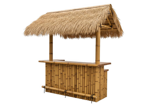 Bamboo tiki bar with thatched roof isolated on transparent background