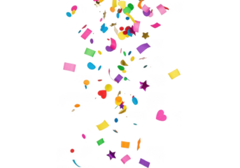 Colorful confetti falling isolated on transparent background