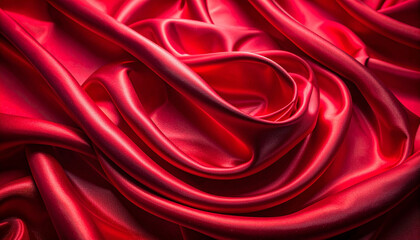 Obraz premium ハート型を描く赤いサテン生地のロマンチック背景