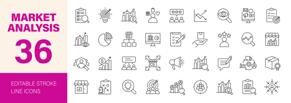 Market Analysis icon icon set. Editable line icons. Vector illustration.