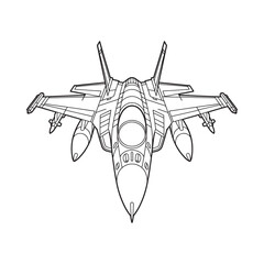 Detailed line art illustration of a modern fighter jet viewed from above © MdAbuzar