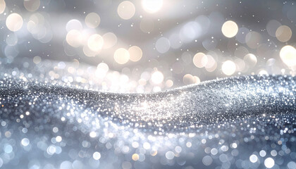 シルバーグレーのグリッター波が輝く高級感ある背景