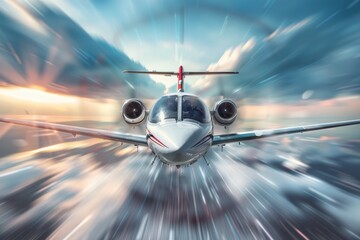 Airplane in flight with motion blur effect