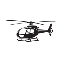 A black silhouette of a helicopter in a simple illustrative style