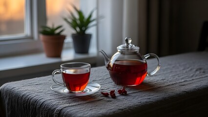 Tea set on table