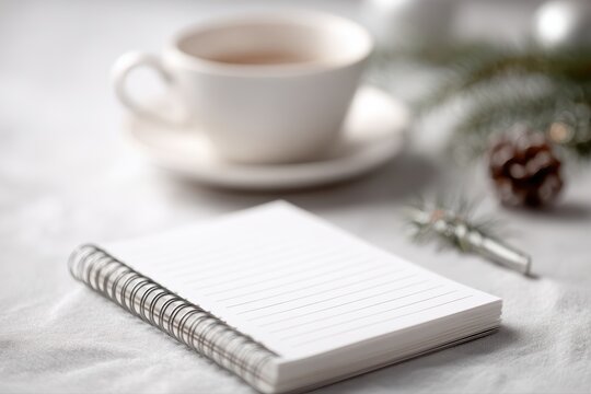 year end business planning notebook with christmas decor, goal setting for new year concept