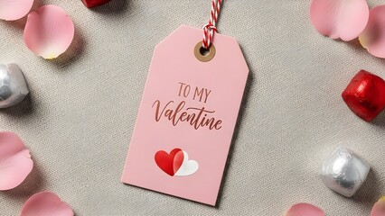 Valentine tag with floral arrangement and candies