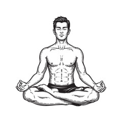 Man Meditating in Lotus Yoga Pose Sketch