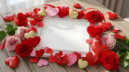 Valentines day composition with hearts and roses