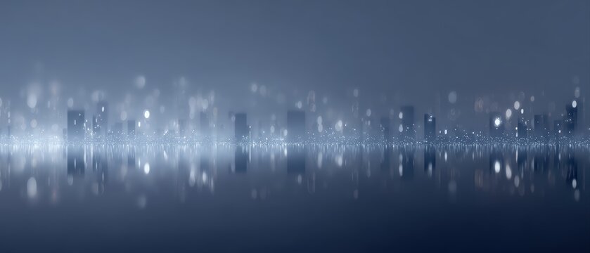 minimal winter city skyline with christmas lights, corporate calm and reflection mood