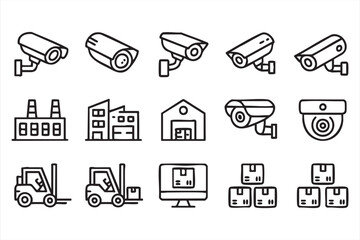 CCTV Surveillance and Factory Monitoring Icons for Supply Chain Apps