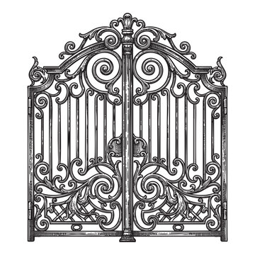 Ornate Wrought Iron Gate Vintage Engraving Illustration