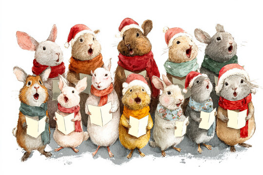 Festive Animals Singing Christmas Carols Together - Powered by Adobe