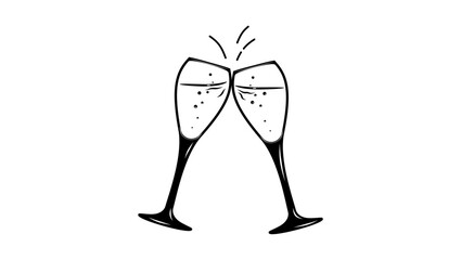 Champagne Glasses Clinking symbol, black isolated silhouette