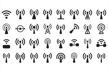 Telecom Signal and Wireless Icons for Monitoring Systems
