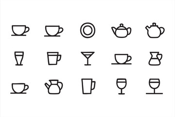 Drink and Beverage Line Icons for Café and Restaurant UI