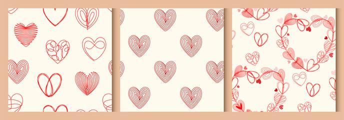 Set of seamless heart patterns. Vector.
