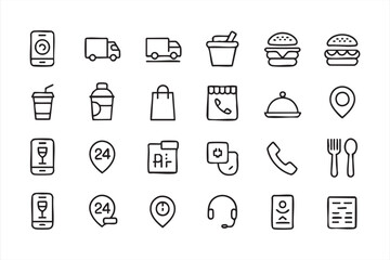 Food Delivery and Restaurant Service Line Icons for UI Design