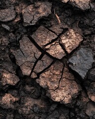 Cracked Dry Earth Surface in Arid Landscape.