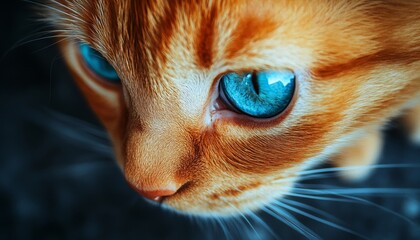 Captivating Portrait of a Ginger Cat with Stunning Azure Eyes Against a Soft Gray Background