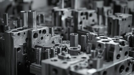 Abstract metal parts, industrial workshop, machinery, components