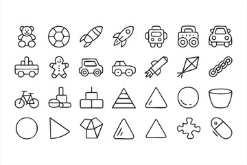 Children Play and Learning Icons with Toys Shapes and Games