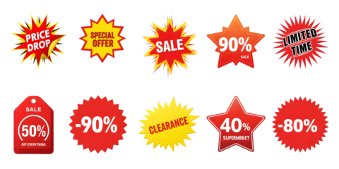 Vibrant sale stickers for business promotions and discounts transparent  background 
