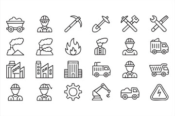 Construction and Mining Icons Set for Industrial Projects