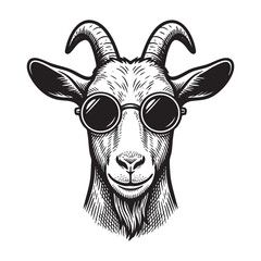 Cool Goat Head Wearing Sunglasses Vintage Mascot