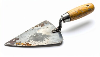 Used Construction Trowel with Cement Texture Isolated on White
