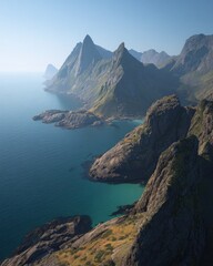 Dramatic Jagged Mountains Rising from Turquoise Coastal Waters.