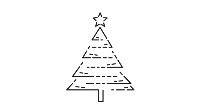 Christmas Tree Line Art with Star Topper Isolated on White Background Minimalist Vector Illustration