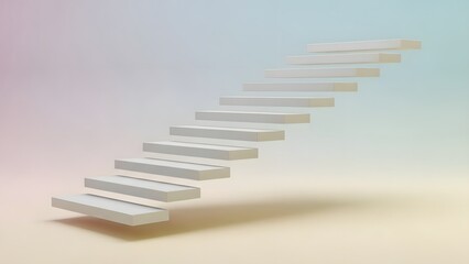 Minimalist staircase ascending in a soft gradient studio background