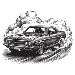 Vintage Muscle Car Performing Smoke Burnout