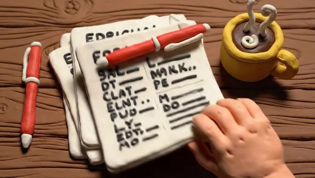 Stop Motion Animation - Claymation Hand and Notepad Scene.
