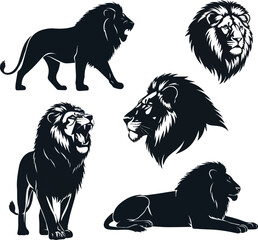 Untitcreate on Silhouette lion collection vector illustration with white background. led
