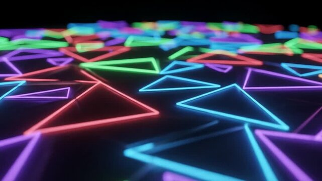 Abstract Neon Triangles Background Animation Loop Futuristic Design.